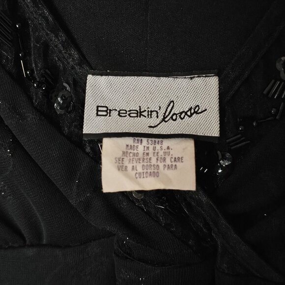 Y2K Breakin' Loose Babydoll Dress Black Size 13/14 Beaded Floral Mesh Whimsigoth - Picture 3 of 13